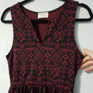 Pretty Everly maroon tribal print skater dress, M